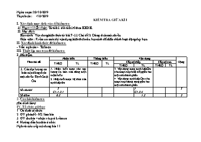 Ma trận đề kiểm tra giữa học kỳ I môn Vật lý Lớp 9 - Năm học 2019-2020